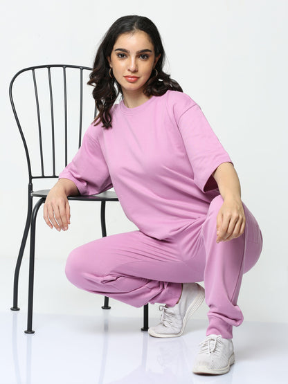 Solid Color Drop Shoulder T-Shirt With Loose Fit Casual Outfit Set