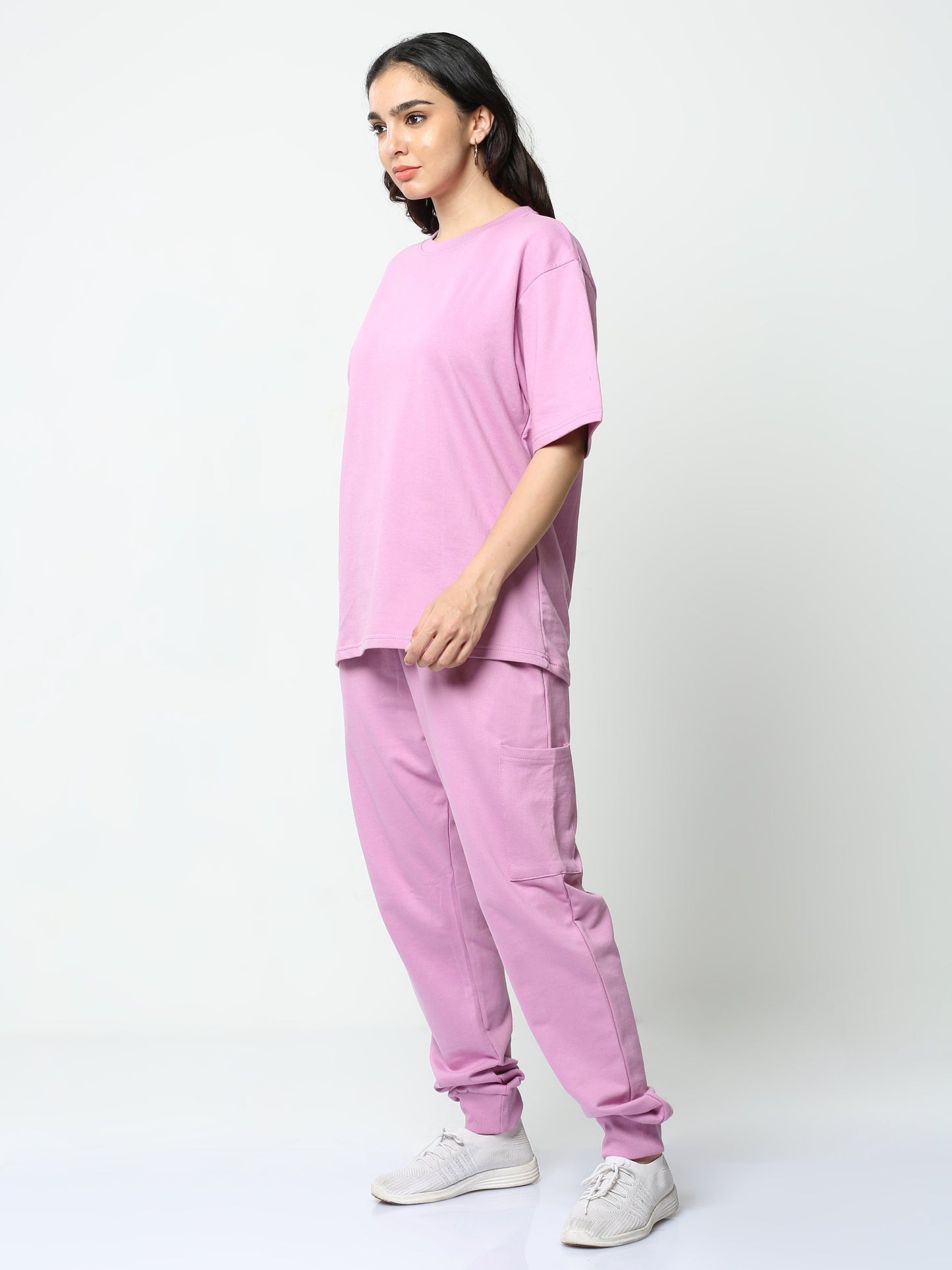 Solid Color Drop Shoulder T-Shirt With Loose Fit Casual Outfit Set