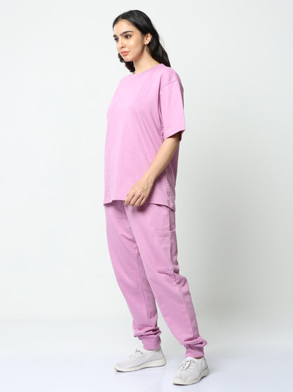 Solid Color Drop Shoulder T-Shirt With Loose Fit Casual Outfit Set