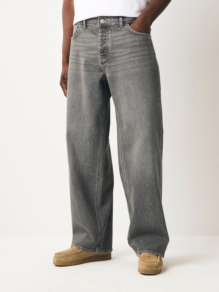 Grey Baggy Fit Vintage Wash Denim Jeans