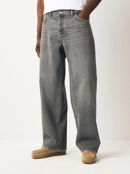 Grey Baggy Fit Vintage Wash Denim Jeans