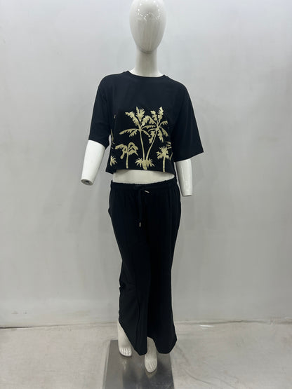 Graphic Printed Short Sleeve T-Shirt and Pants Co-Ords