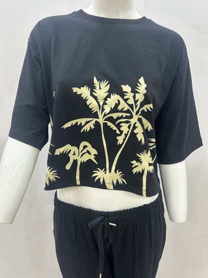 Graphic Printed Short Sleeve T-Shirt and Pants Co-Ords
