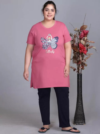 Women Plus Size Printed Long Tshirt