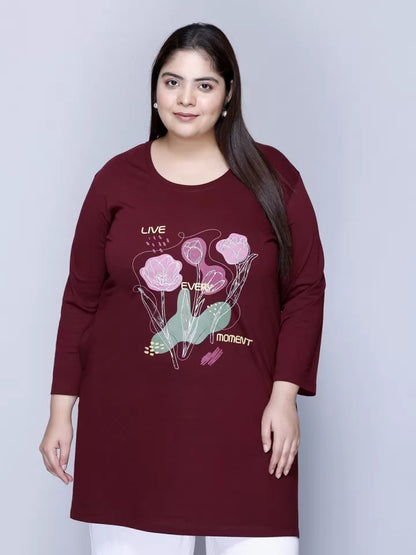 Women Plus Size Printed Long Tshirt