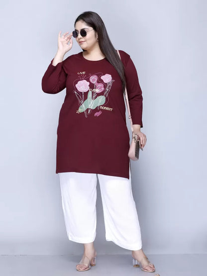 Women Plus Size Printed Long Tshirt