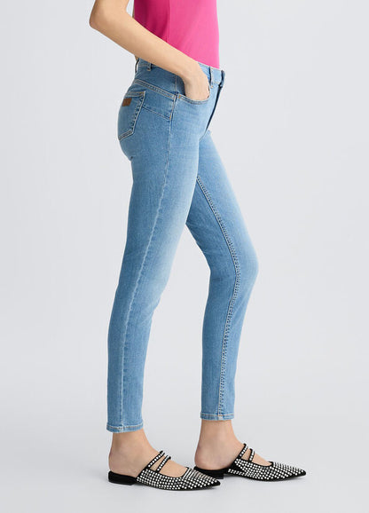 High-waisted skinny jeans