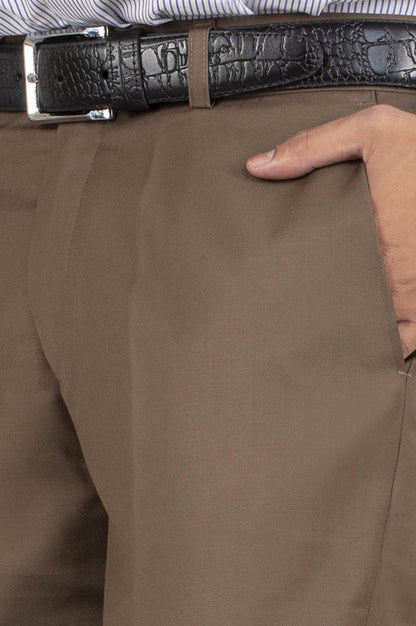 Brown Wash & Wear Regular Fit Trouser