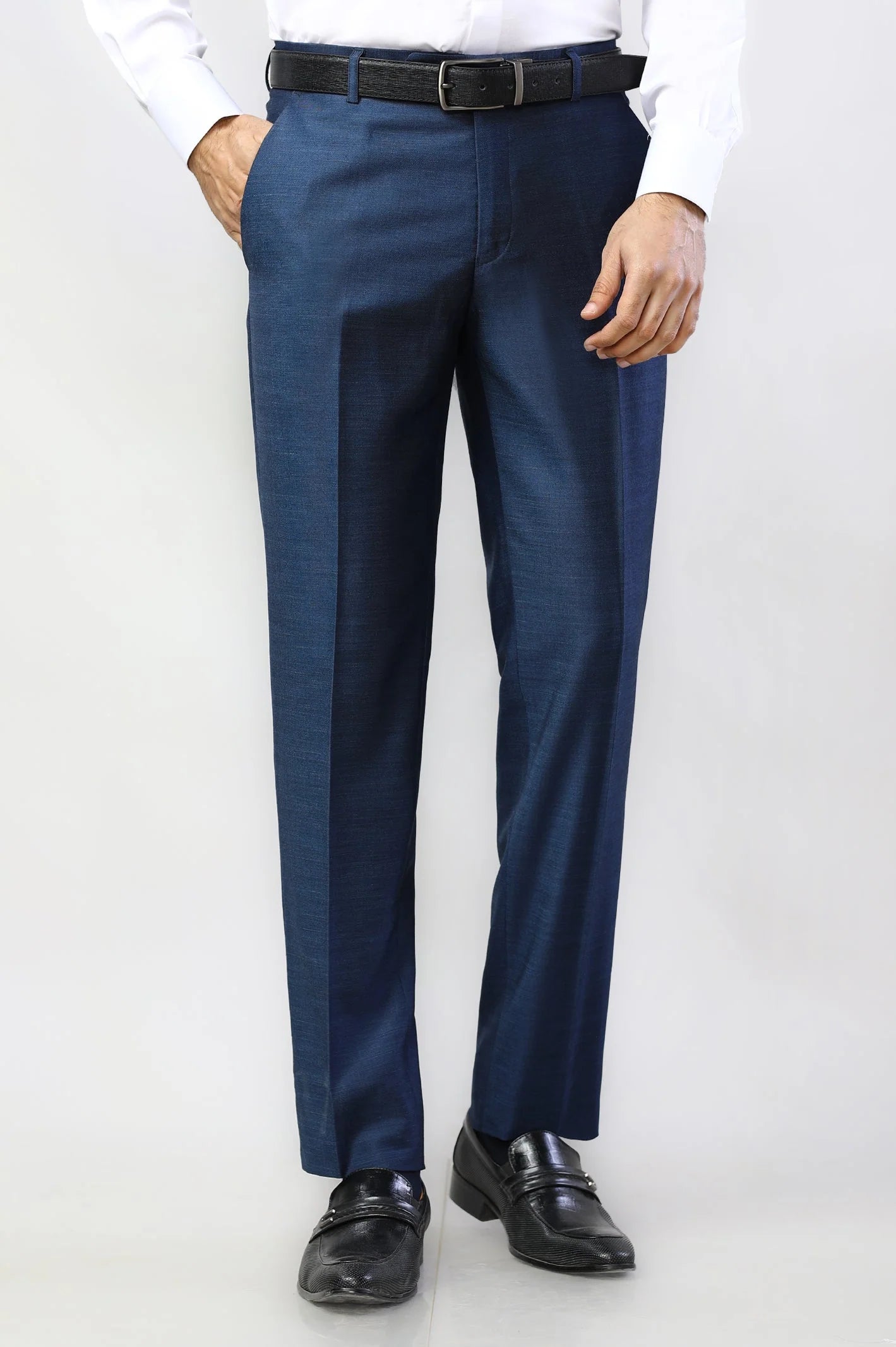 Navy Blue Wash & Wear Regular Fit Trouser