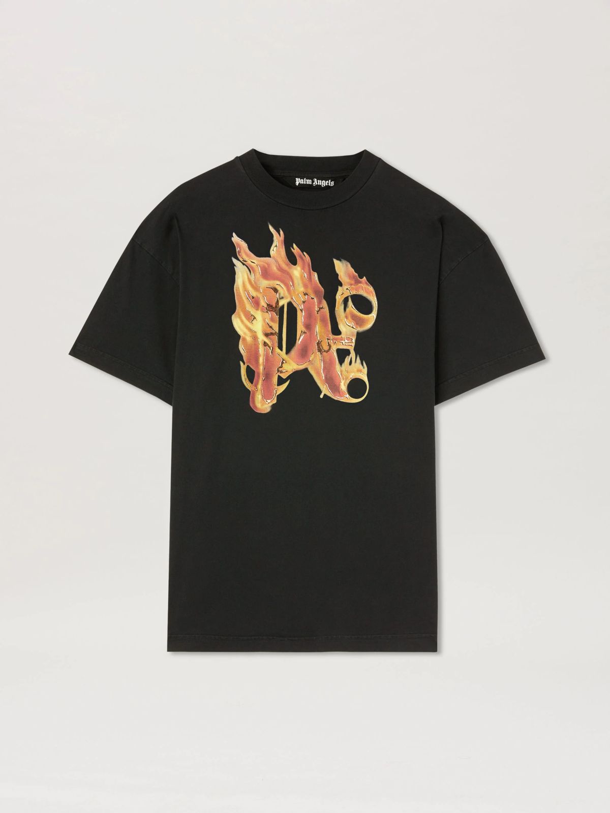 Palm Angels Black Burning Monogram T-Shirt