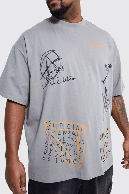 Plus Oversized Extended Neck Graffiti T-shirt