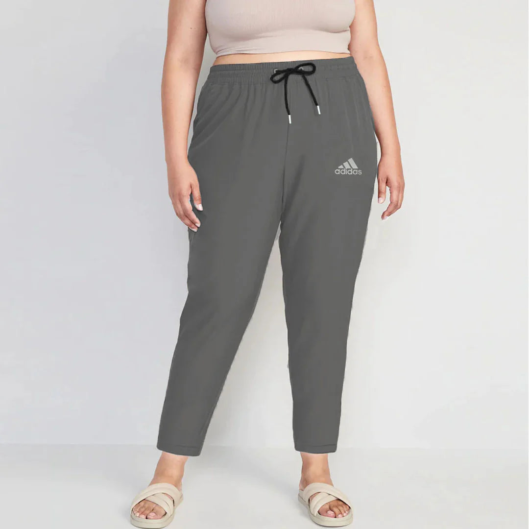 addi women slim fit high rise grey dryfit plus size trouser for gym